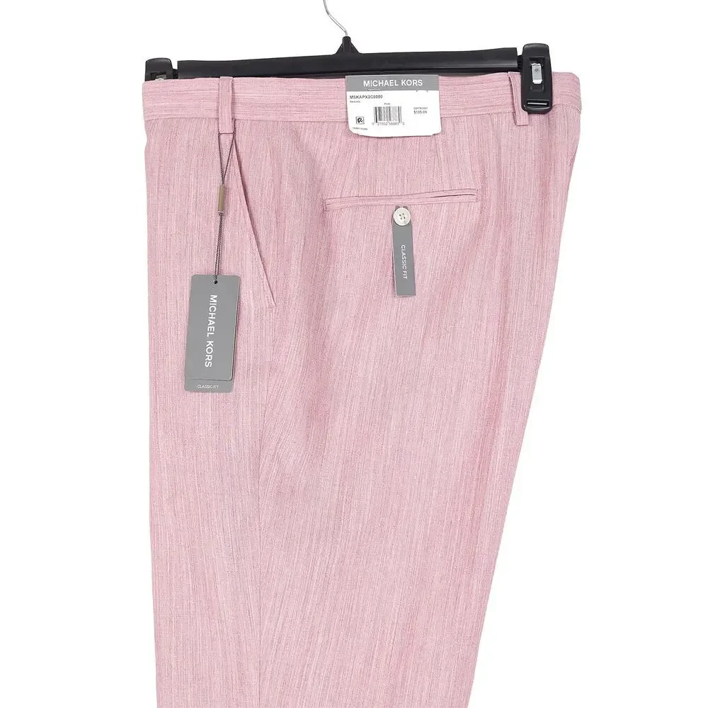 Michael Kors Mens Classic Fit 2 Piece Suit 44R 34x32 Pink Wool Linen Blend NWT